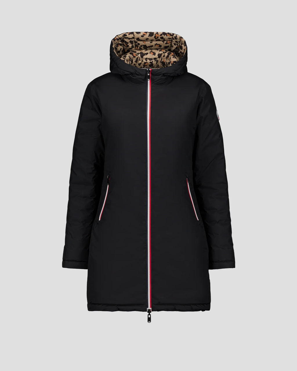 Doudoune longue réversible Noir/leopard beige Verone print