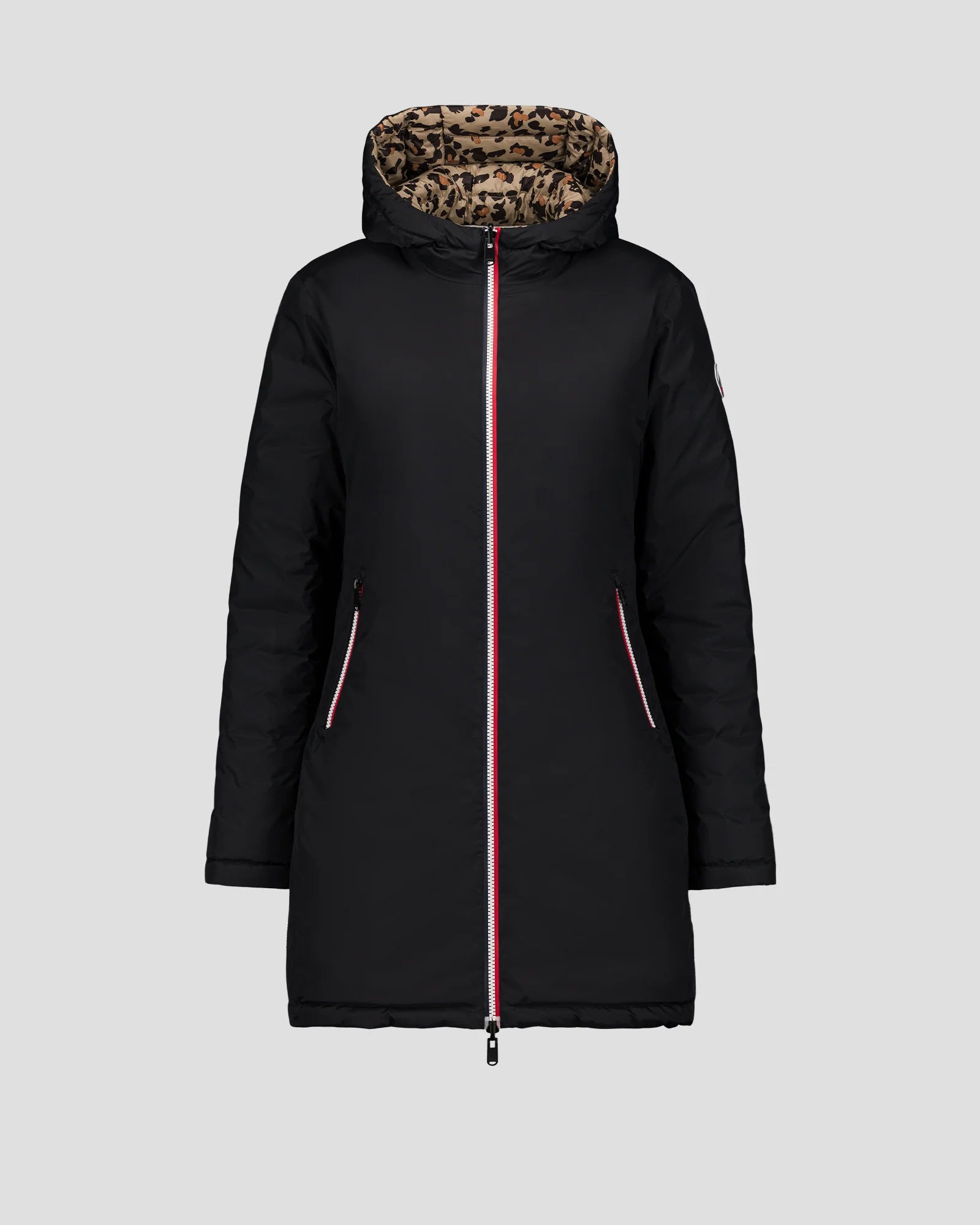 Doudoune longue réversible Noir/leopard beige Verone print